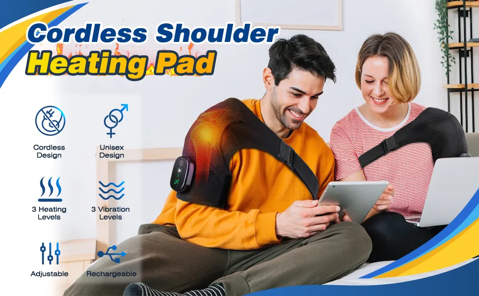 AFDEAL Cordless Shoulder Heating Pad  Heated Shoulder Brace with Vibration  Heating Shoulder Wrap with 3 Vibration and Temperature Settings  LED Display Black - shoulder heating pad