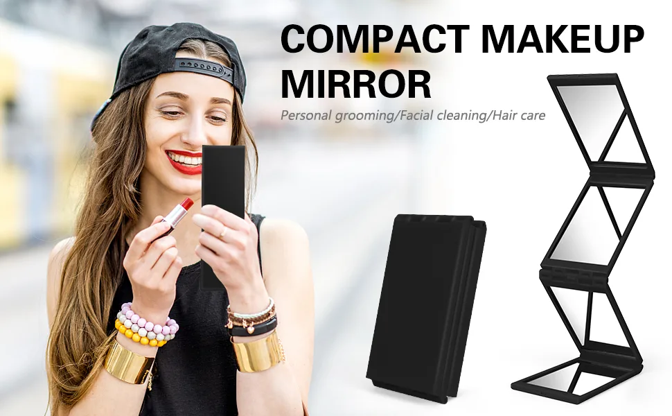 Arqumi Portable Makeup Mirror for Travel  4 Panel Foldable Cosmetic Mirror  Multi-Angle Compact Mirror for Makeup  Black - makeup mirror portable mirror for makeup cosmetic mirror pocket mirror foldable makeup mirror