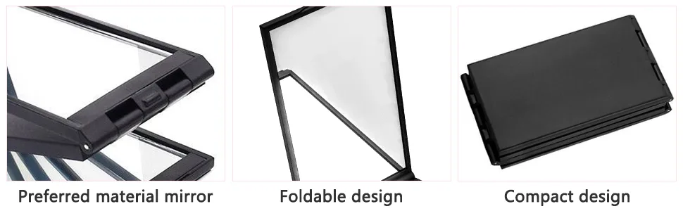 Arqumi Portable Makeup Mirror for Travel  4 Panel Foldable Cosmetic Mirror  Multi-Angle Compact Mirror for Makeup  Black - makeup mirror portable mirror for makeup cosmetic mirror pocket mirror foldable makeup mirror