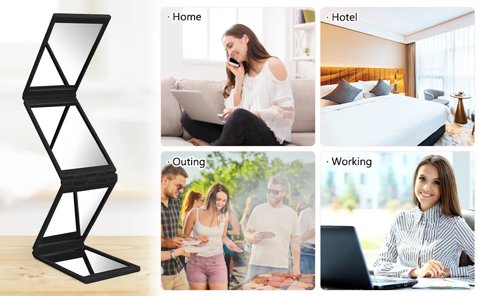 Arqumi Portable Makeup Mirror for Travel  4 Panel Foldable Cosmetic Mirror  Multi-Angle Compact Mirror for Makeup  Black - makeup mirror portable mirror for makeup cosmetic mirror pocket mirror foldable makeup mirror