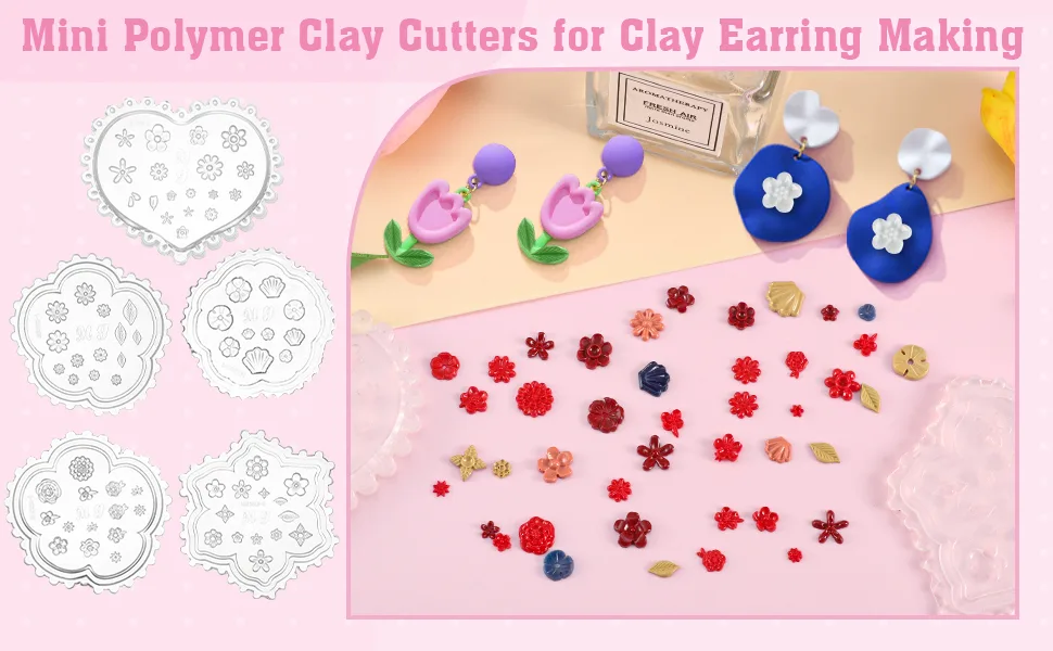 Flower Polymer Clay Molds  Flower&Leaf Polymer Clay Cutters Clay Molds Mini Rose Daisy Polymer Clay Molds for Polymer Clay Earrings Decor Jewelry Making - product information 1