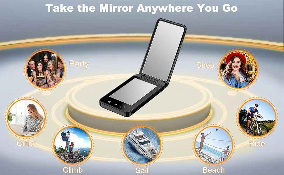 Compact & Portable UV Mirror  Travel Makeup Mirror with UV Camera for Testing Sunscreen  4 Inch Rechargeable Vanity Mirror Handheld Double-Sided Pocket Mirror for Skin Protection Black - UV mirror