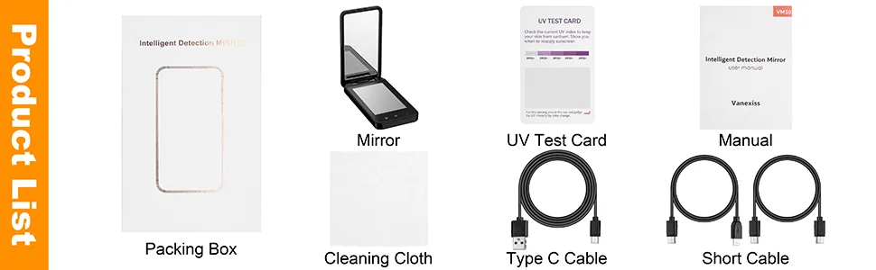 Compact & Portable UV Mirror  Travel Makeup Mirror with UV Camera for Testing Sunscreen  4 Inch Rechargeable Vanity Mirror Handheld Double-Sided Pocket Mirror for Skin Protection Black - UV mirror