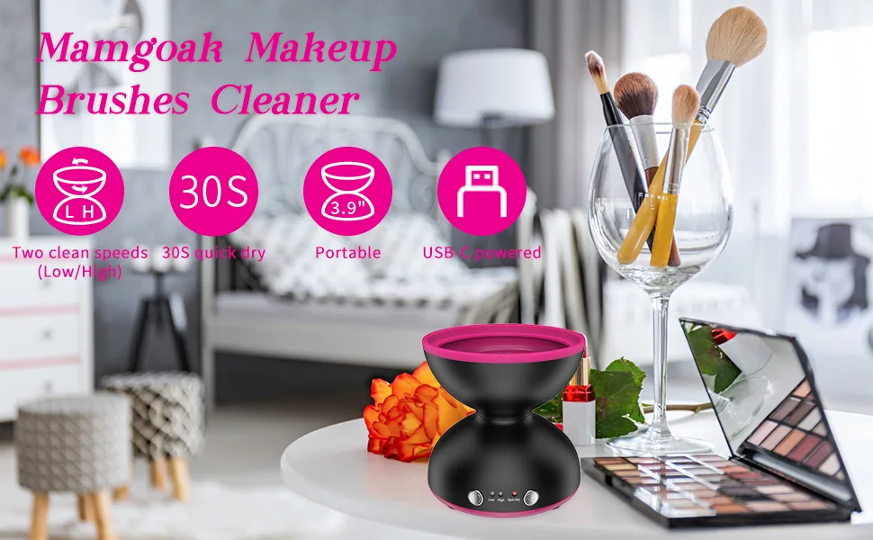 Makeup Brush Cleaner Dryer  Mamgoak Electric Makeup Brush Cleaner with Cleaning Solution Included Fit for All Size Brushes Portable Automatic USB Cosmetic Brush Cleaner Tools - makeup brush cleaner