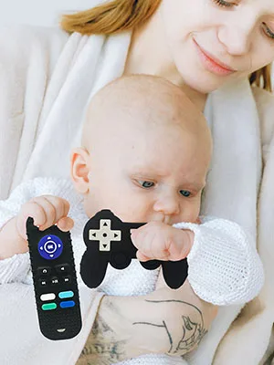 BIGSPINACH Teething Video Game Control Toy Teether Remote Control for Baby Black Black Game Teether&Black TV - silicone teething toy baby teether