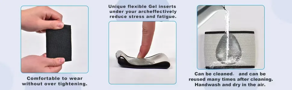 Binstorsty Compression Arch Support Sleeves With Gel Pad Inside  Plantar Fasciitis Relief Targeted Soft Silicone Arch Support Padding for Foot Care(2 Pair Black - One Size Fits All) - Arch pad