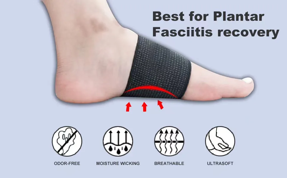 Binstorsty Compression Arch Support Sleeves With Gel Pad Inside  Plantar Fasciitis Relief Targeted Soft Silicone Arch Support Padding for Foot Care(2 Pair Black - One Size Fits All) - Breathable
