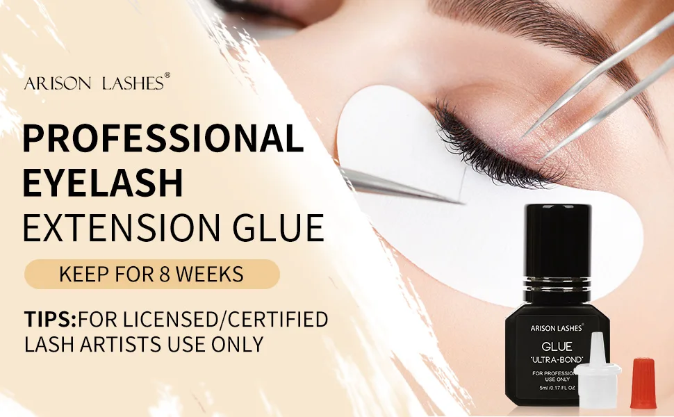 ARISON Pro Eyelash Extension Glue Extra Powerful Lash Glue 1 Sec Drying time 6-8 Weeks Retention Black Eyelash Adhesive Maximum Bonding Power for Semi-Permanent Extensions Professional Use Only Professional Extension Glu... - lash extension glue