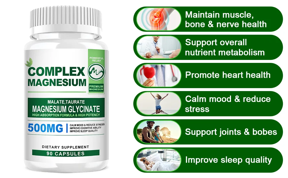 Magnesium Complex Capsules 500MG  Blend with Magnesium Glycinate  L-threonate  Taurate  Malate  and Glucose - 90 Capsules - product information 2