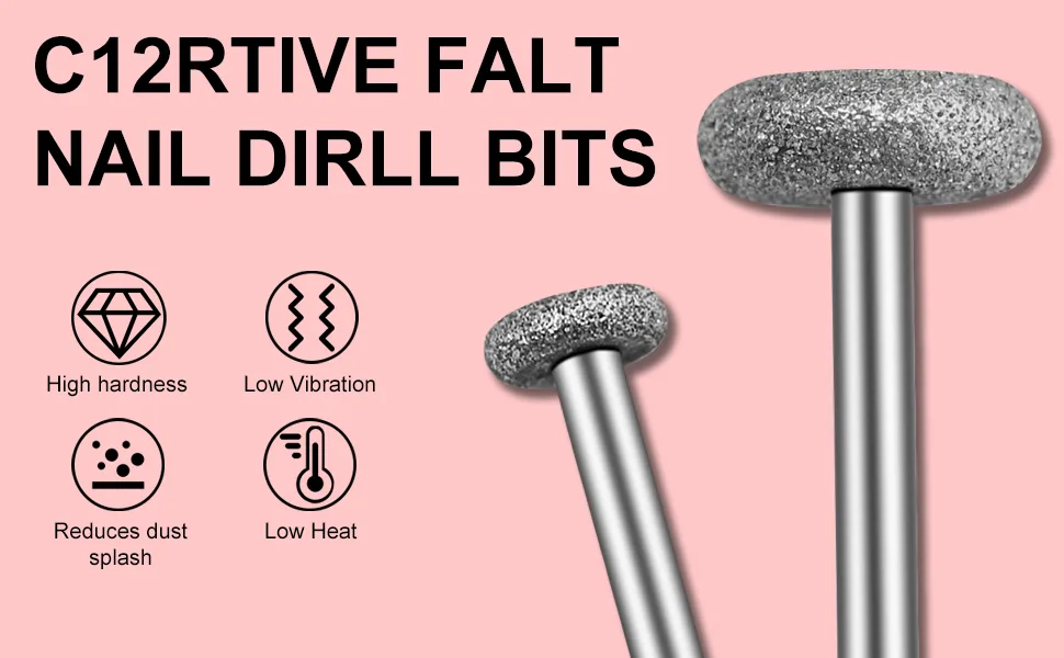 C12rtive 2Pcs Flat Nail Drill Bits Set Diamond Carbide 3/32 inch Electronic Nail Drill Replaceable Bits for Acrylic Gel Nails Dual Nail Form Remove - nail drill bits