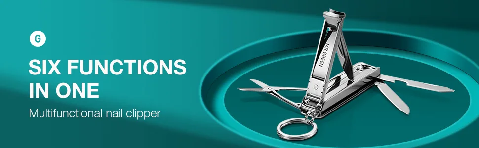 MR.GREEN Multifunctional Nail Clippers Stainless Steel Six Functions Nail Cutter Nail Files Small Knife Scissors (Large) - 1098-banner