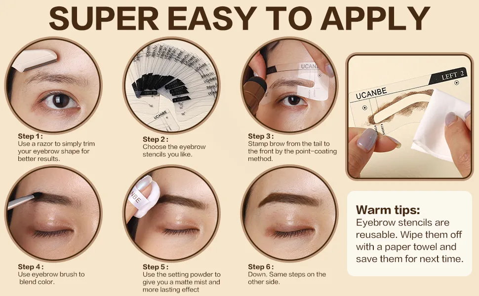 UCANBE 25PCS Eyebrow Stamp Stencil Kit With Dual-Color Eyebrow Stamp Pomade  20 Reusable Eyebrow Stencils  Finising Powder  Double-Ended Brush  Eyebrow Razor  Zipper Pouch  Long Lasting Waterproof Eye Brow Stamping and S... - eye brow stamping kit