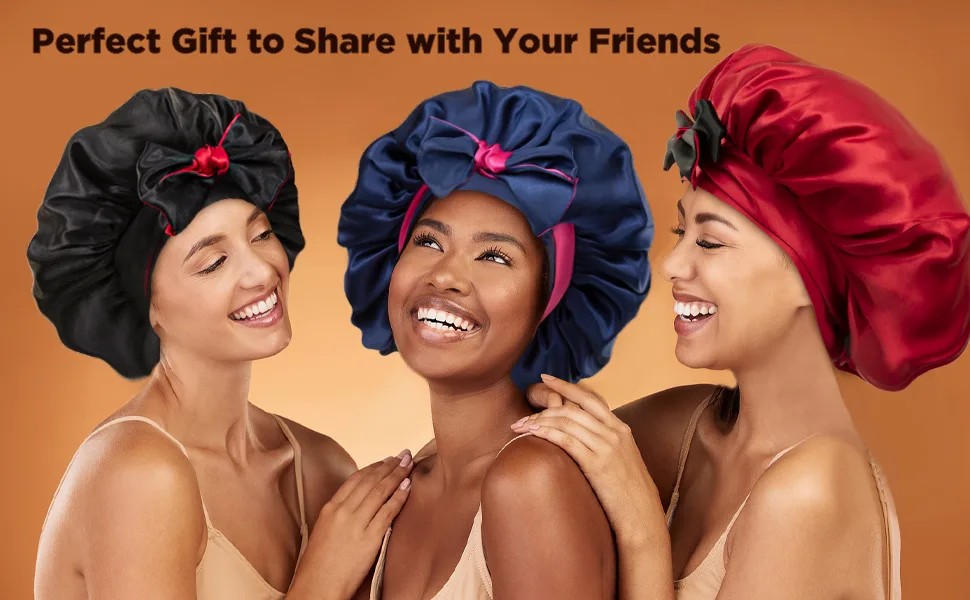 Satin Bonnet Silk Bonnet for Sleeping  Hair Bonnet  Reversible Bonnets for Women  Non Slip Ajustable Bonnets Double-layer(coffee + Champagne) - bonnet