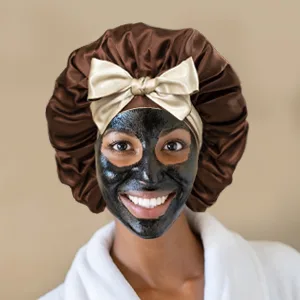 Satin Bonnet Silk Bonnet for Sleeping  Hair Bonnet  Reversible Bonnets for Women  Non Slip Ajustable Bonnets Double-layer(coffee + Champagne) - bonnets