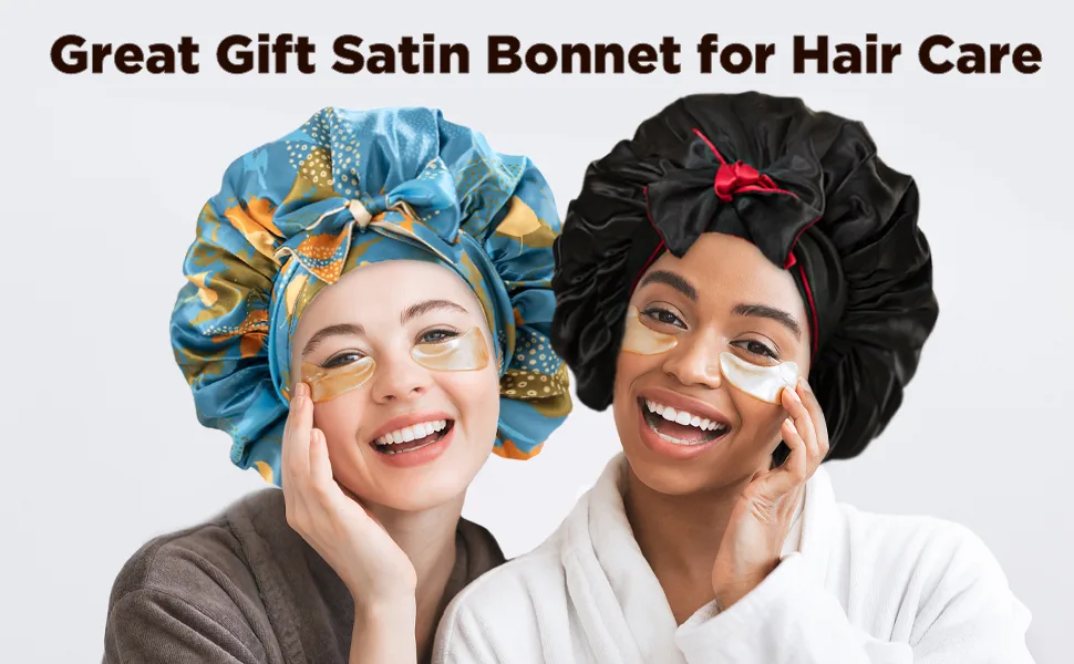 Satin Bonnet Silk Bonnet for Sleeping  Hair Bonnet  Reversible Bonnets for Women  Non Slip Ajustable Bonnets Double-layer(coffee + Champagne) - gift bonnet