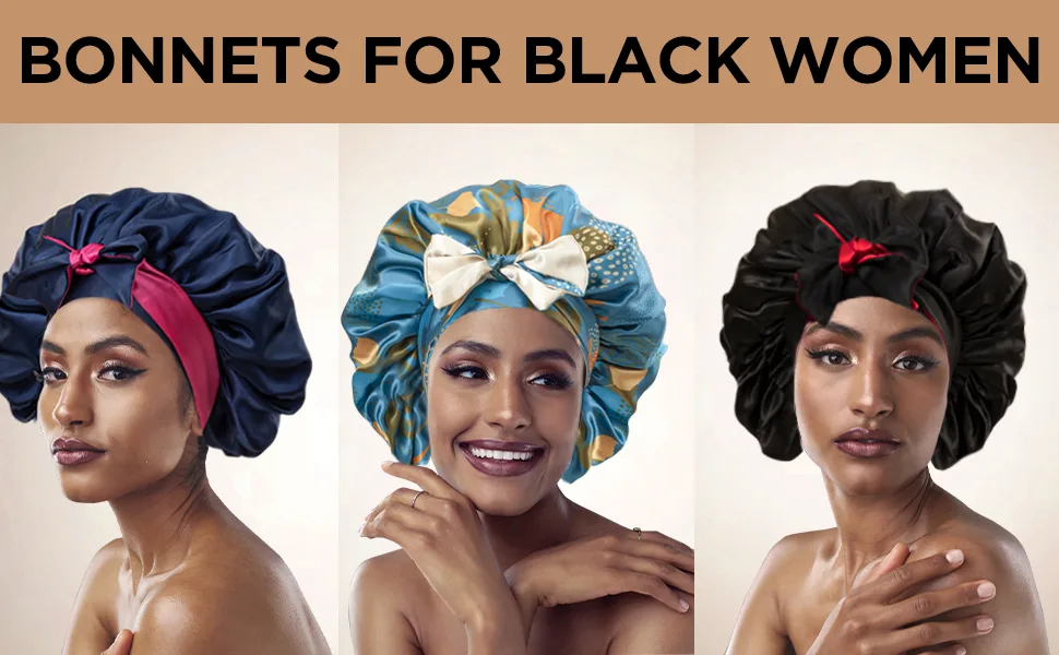 Satin Bonnet Silk Bonnet for Sleeping  Hair Bonnet  Reversible Bonnets for Women  Non Slip Ajustable Bonnets Double-layer(coffee + Champagne) - sleeping bonnet