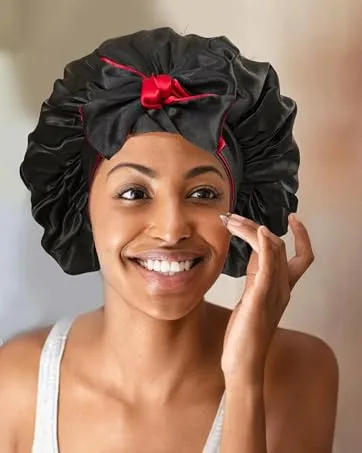 Satin Bonnet Silk Bonnet for Sleeping  Hair Bonnet  Reversible Bonnets for Women  Non Slip Ajustable Bonnets Double-layer(coffee + Champagne) - sleeping bonnets