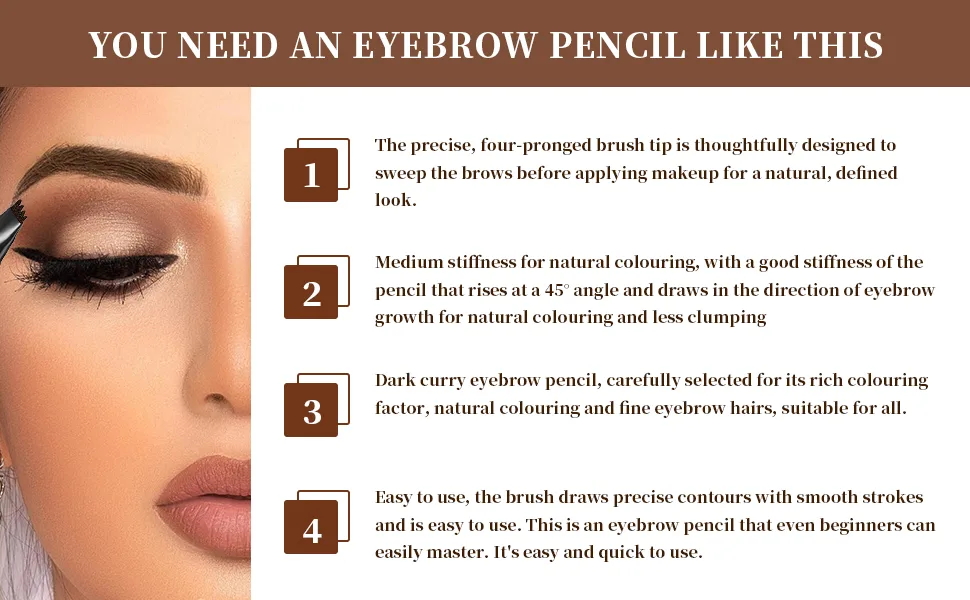 Eyebrow Pencil Eyebrow Microblading Pen Liquid Eyebrow Pen Micro 4 Point Brow Pen Long-Lasting Water-Resistant  Smudge-Proof Fine-Stroke Microblading Pencil Eyebrow Pencil Dark Brown - product information 8