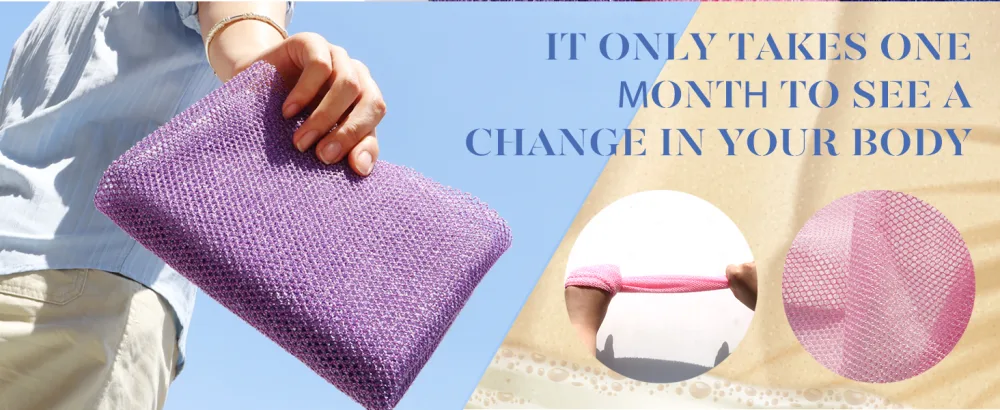 BAIMEI 3 Pieces African Net Sponge Bath Sponge Exfoliating  Long Body Scrubber for Skin Clean (Pink  Purple  Blue) - Pieces African Net Sponge Bath Sponge