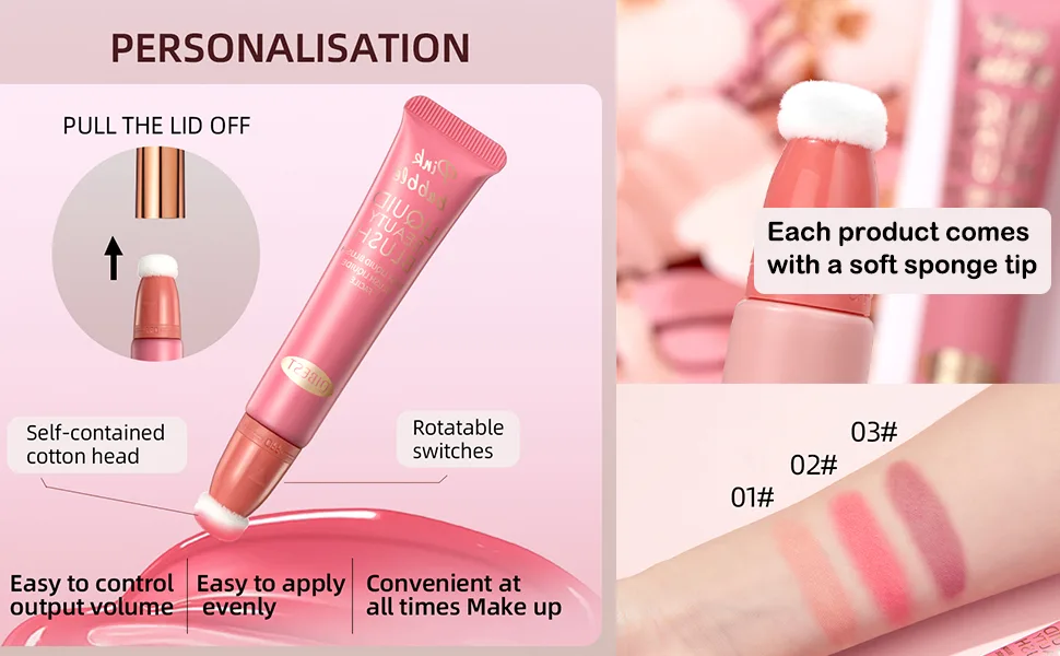 3pcs Liquid Blush Makeup Wand  Cream Liquid Blush with Cushion Applicator For Cheeks Tint Weightless Blendable Liquid Blush Stick Natural-looking  Glow Dewy Finish - Matte color is very practical, not easy to smudge, conforms to the skin and high pigmentation