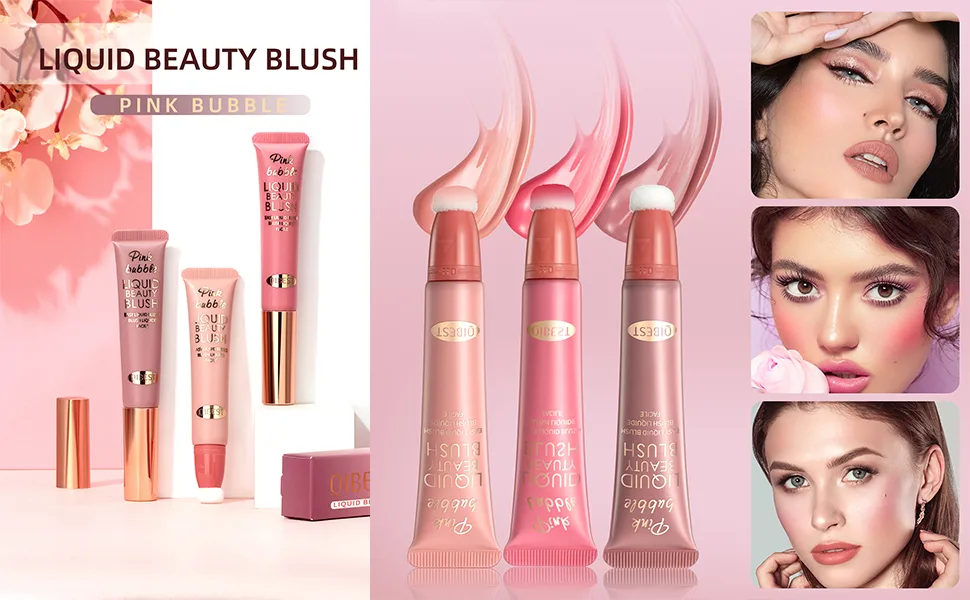 3pcs Liquid Blush Makeup Wand  Cream Liquid Blush with Cushion Applicator For Cheeks Tint Weightless Blendable Liquid Blush Stick Natural-looking  Glow Dewy Finish - natural sculpting effect every time. The face cushion applicator distributes product evenly