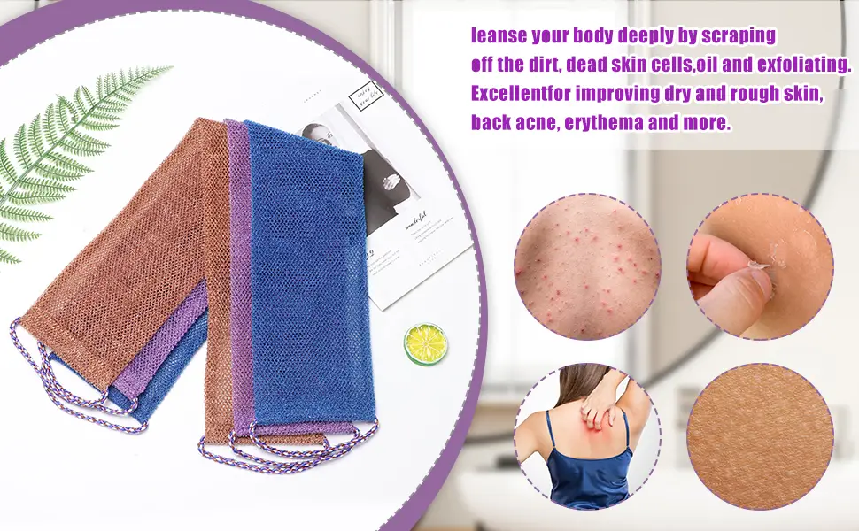 3 Pieces African Exfoliating Sponge  African Bathing Back Scrubbers  Shower Net Body Scrubber with Pull Strap (Blue Purple Coffee) - African exfoliating bath net