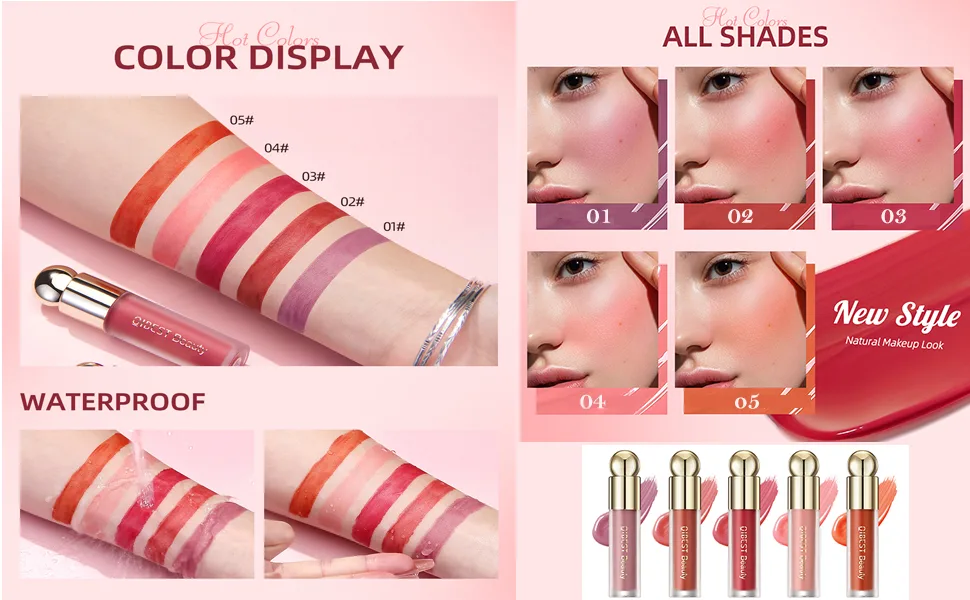 3PCS Soft Cream Blush Makeup Liquid Blush For Cheeks  Weightless  Long-Wearing  Smudge Proof  Natural-Looking  Dewy Finish  Skin Tint Blush Makeup(3 4 5) - color display