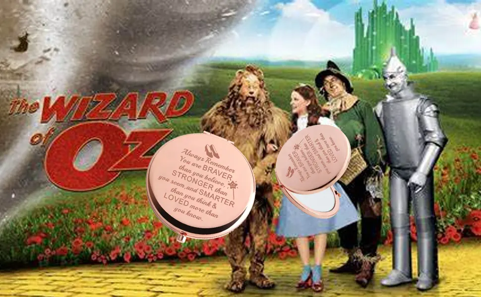 BAUNA Wizard OZ Pocket Makeup Mirror Red Ruby Slippers Inspirational Gifts for Movie Fans Always Remember You are Braver (OZ Pocket Mirror) - mirror