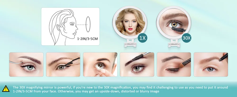 B Beauty Planet 30X Magnifying Mirror  Two Sided Mirror  30X/1X Magnification  Folding Makeup Mirror with Handheld/Stand Use for Makeup Application  Tweezing  and Blackhead/Blemish Removal. 5IN. - Magnifying mirror 30x, it