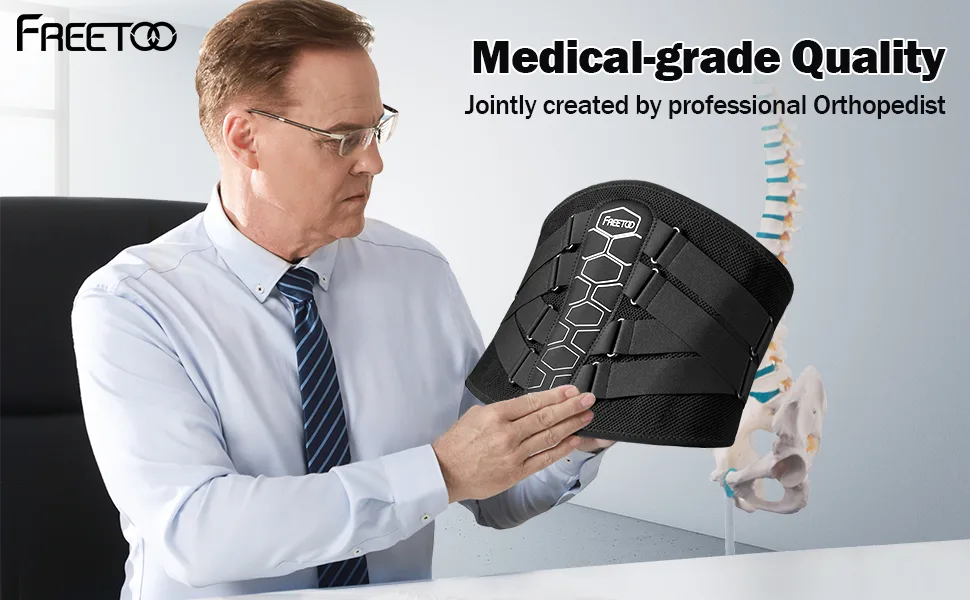 FREETOO Back Brace for Lower Back Pain Relief with Pulley System Lumbar Support Belt for Men & Women with Lumbar Pad  Ergonomic Design and Soft Breathable 3D Knit Material for Herniated Disc Sciatica High Support Large (... - lower back brace