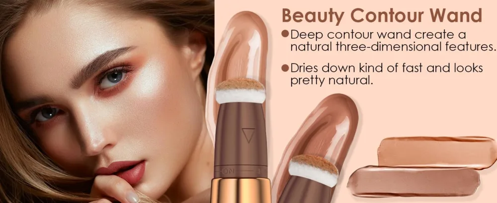POPMISOLER 3pcs Silky Cream Contour Wand Set  Blendable Liquid Highlighter Makeup Stick & Face Concealer Stick & Blush Stick with Cushion Applicator  Long Lasting Natural Liquid Bronzer Stick (3PCS) - contour stick