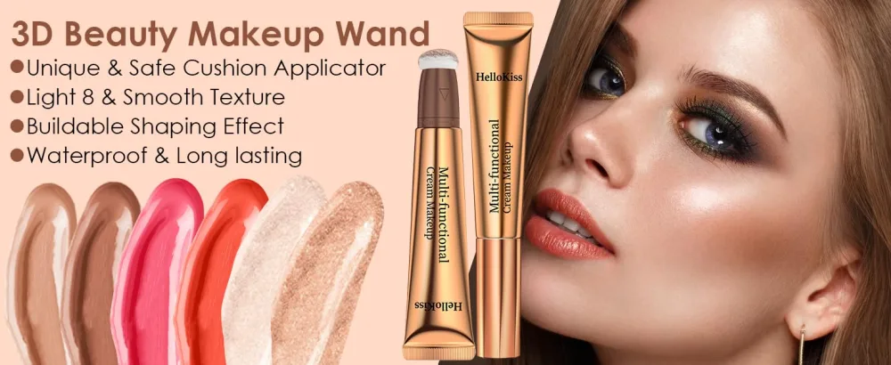 POPMISOLER 3pcs Silky Cream Contour Wand Set  Blendable Liquid Highlighter Makeup Stick & Face Concealer Stick & Blush Stick with Cushion Applicator  Long Lasting Natural Liquid Bronzer Stick (3PCS) - Cream Contour Wand