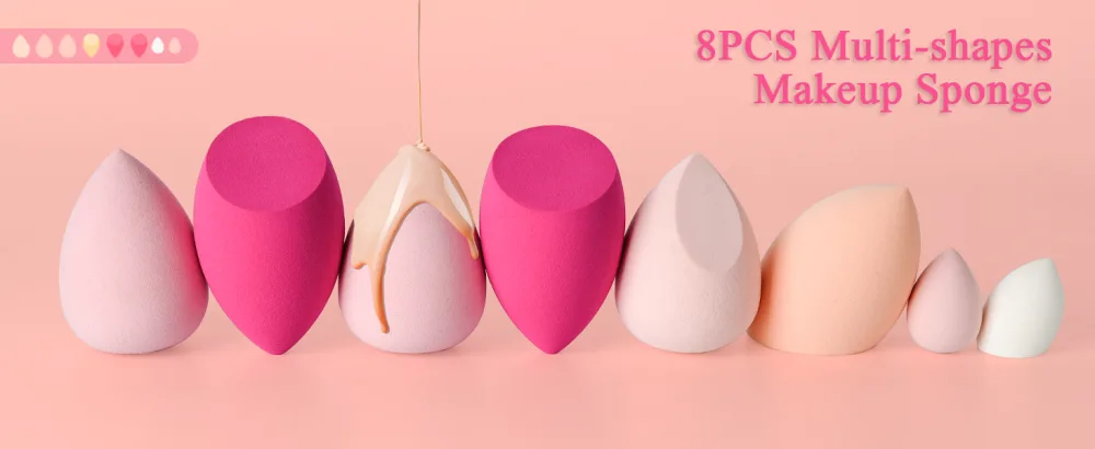 COSTICA Makeup Sponge Sets  8 Pcs Beauty Blender Sponge for Foundation  Cream  and Powder  Multi-colored with 2 Mini Makeup Sponges (Pink) - makeup sponge
