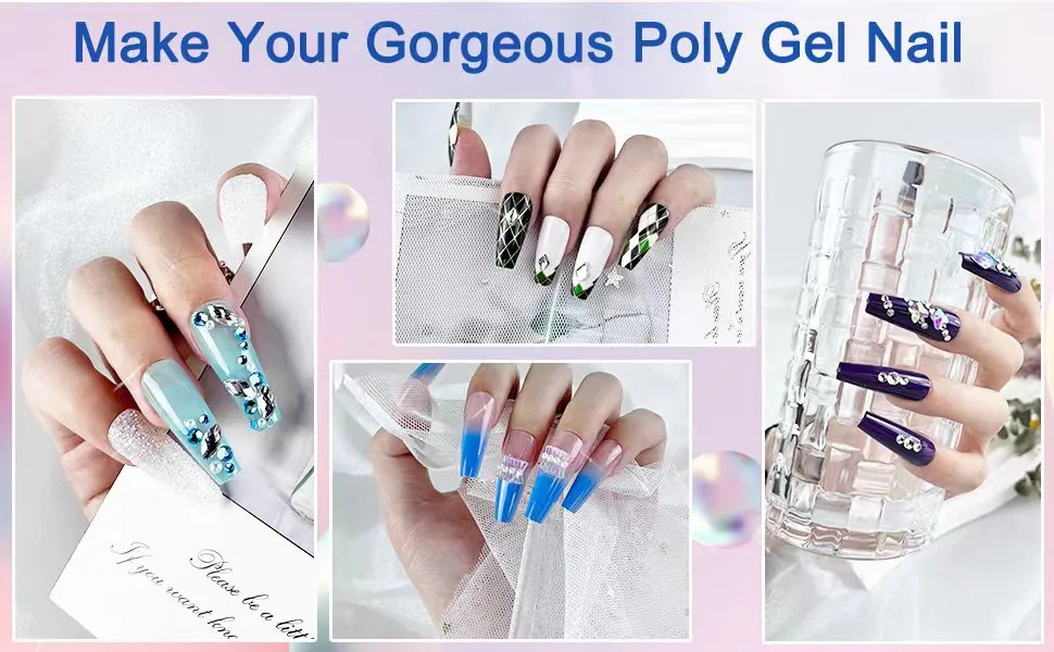 Poly Gel Nail Kit  6 Poly Nail gel Colors With Nail Lamp  Nail Extension Kit With Slip Solution Top Base Coat Builder Nails Art Tools For Beginners - product information 5