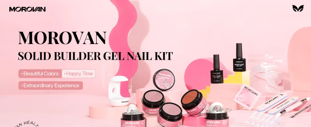 Morovan Solid Gel Builder for Nails Hard Gel for Nails Solid Builder Nail Gel Kit Non Sticky for Nail Extension Nail Curving with U V Light Base Coat Top Coat 3D Mold 6 Colors Solid building Gel - product information 1