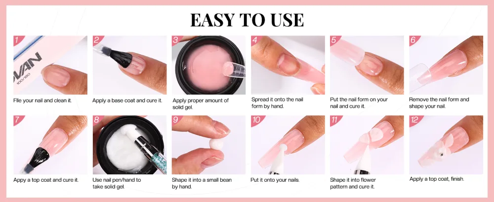 Morovan Solid Gel Builder for Nails Hard Gel for Nails Solid Builder Nail Gel Kit Non Sticky for Nail Extension Nail Curving with U V Light Base Coat Top Coat 3D Mold 6 Colors Solid building Gel - product information 13
