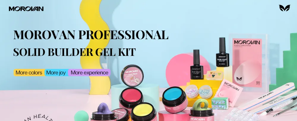Morovan Solid Builder Gel for Nails - 6 Colors Solid Builder Gel Nail Kit Non Sticky Builder Gel For Nails Extension and 3D Structure Gel for Solid Builder Nail Gel with Base Coat Top Coat Glitter Powder Rhinestones - product information 1