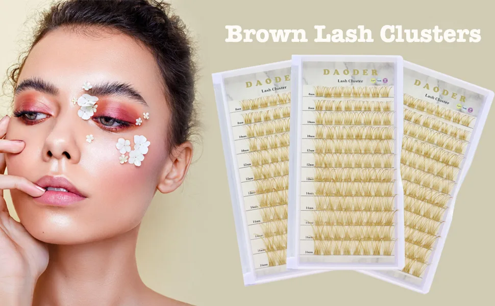 DAODER Lash Clusters Brown DIY Eyelash Extension 96pcs Cluster Lashes D Curl Lash Extension Natural Wispy Blonde Eyelash Clusters Clear Band Individual Lashes (Brown Lash Cluster 007) - Lash Cluster Brown