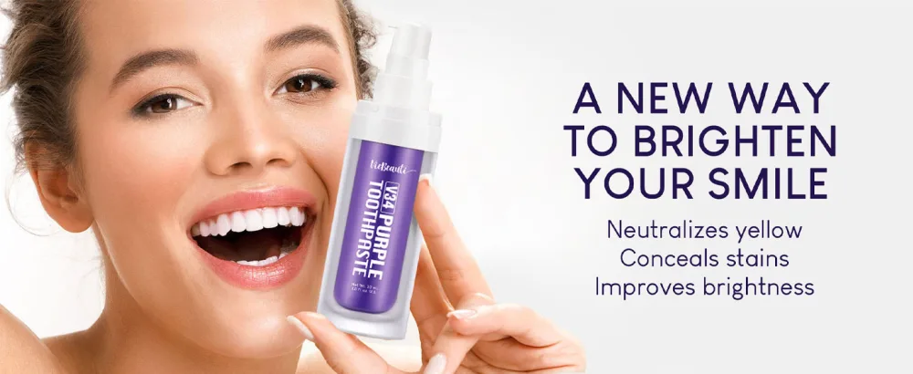 Viebeauti Purple Toothpaste for Teeth Whitening  Purple Colour Corrector  Teeth Whitening Toothpaste  Color Wheel Toothpaste  Dental Color Corrector  Teeth Whitener (1fl oz/30 ml) - Purple Toothpaste for Teeth Whitening