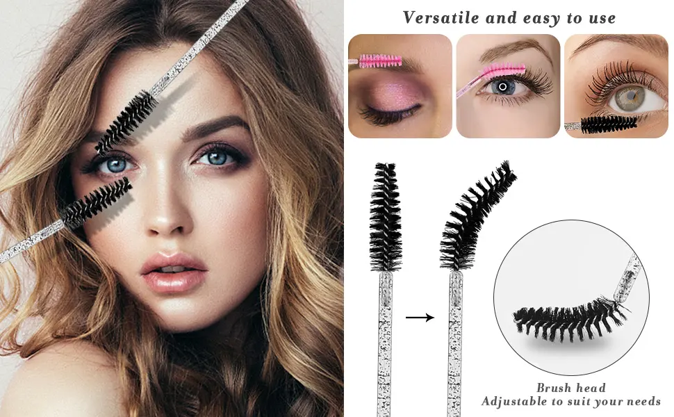 Kmchilj 100Pcs Disposable Mascara Brush Mascara Brush Applicator Eyelash Cleansing Makeup Eyelash Brush Tool Crystal Eyelash Wand - Disposable Mascara Brush