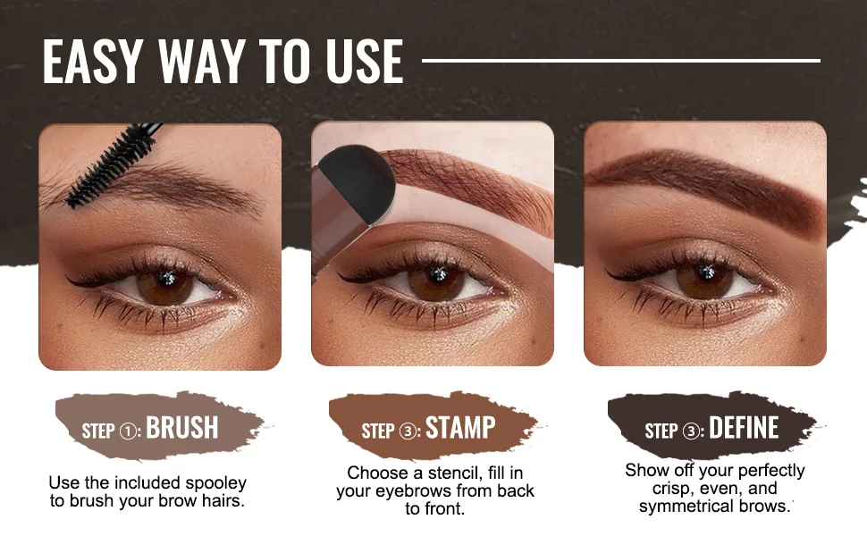 Eyebrow Stamp Kit Brow Stencil for Perfect Brows with 10Pc Eyebrow Stencils  Waterproof Eye Brow Pomade Long Lasting Brow Makeup  Pigmented & Easy to Use - Black Brown-B - eyebrow stencil