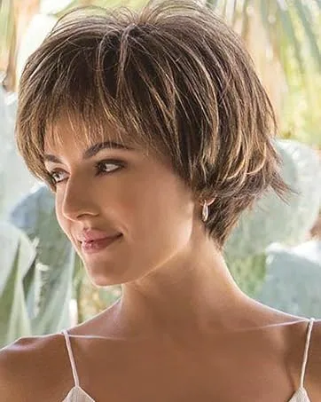 Beimer Short Pixie Cut Wigs Natural Blonde Short Curly Pixie Wig with Bangs Charming Layered Synthetic Short Hair Wigs for White Women - Short Brown Wigs for White Women
