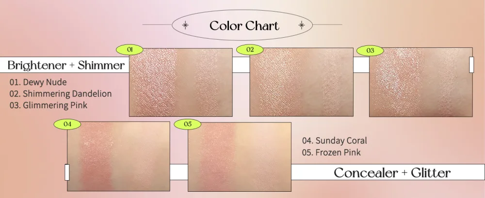 Peripera SUGAR TWINKLE DUO EYE STICK (004 SUNDAY CORAL) - Color Chart