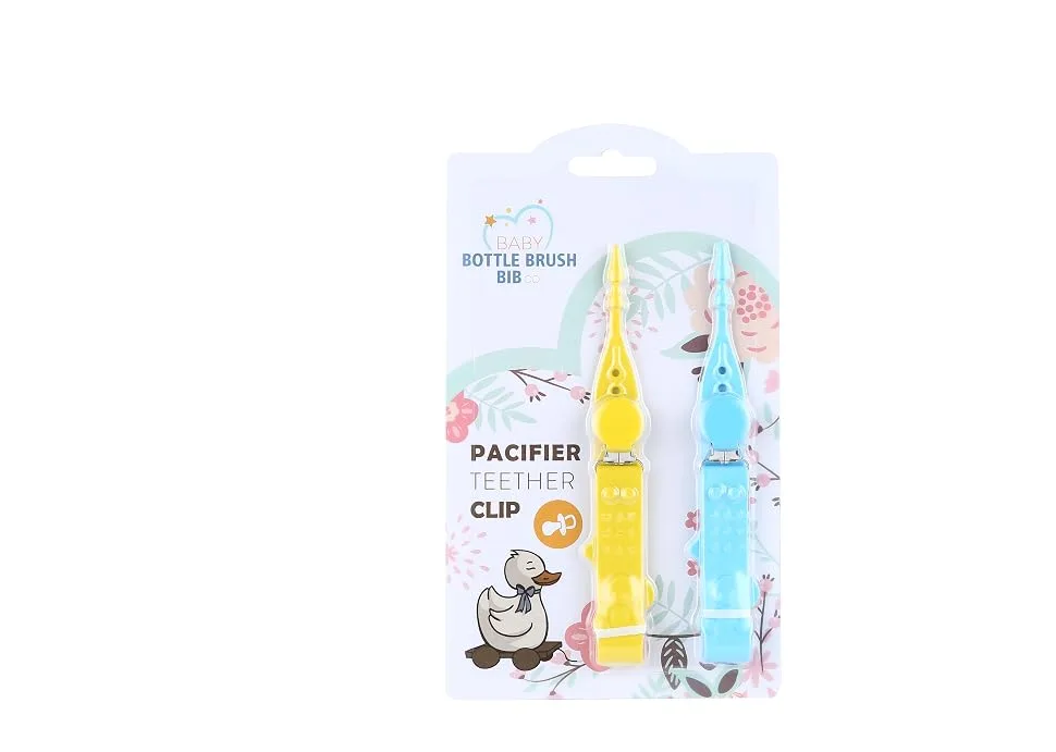 Baby Bottle Brush Bib co. 2PK Pacifier Teether Clip/Grows with Baby/Doubles As A Teether/Changeable Suspender Clips/No Cloth/100% Silicone/Available in Bright Vibrant Colors (Pink/Yellow) - pacifier clip