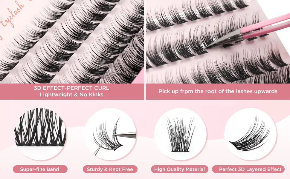 Cuckoo Cluster Lashes Individual False Eyelashes Extension  DIY Eyelash Extensions  3D Fluffy Effect C Curl Mixed Length Individual Cluster Lashes(9mm*25 12mm*50 15mm*25)  100 Pcs Volume Lash Clusters Cluster Lash-01 - product information 25