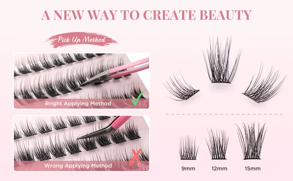 Cuckoo Cluster Lashes Individual False Eyelashes Extension  DIY Eyelash Extensions  3D Fluffy Effect C Curl Mixed Length Individual Cluster Lashes(9mm*25 12mm*50 15mm*25)  100 Pcs Volume Lash Clusters Cluster Lash-01 - product information 26