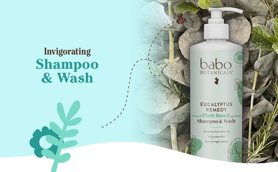 Babo Botanicals Eucalyptus Remedy Plant-Based Shampoo & Wash - with Eucalyptus & Rosemary Essential Oils - Suitable for all Ages - EWG Verified  Vegan & Cruelty Free - 16 fl. oz. - product information 1