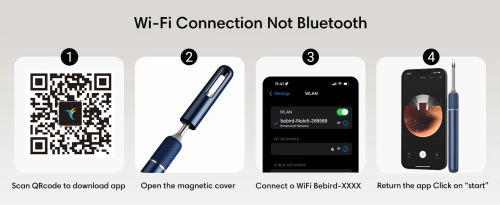 Ear Camera Ear Wax Removal Tool Bebird Ear Cleaner Tweezers 10 Megapixels Ear Camera Gimbaled Gyroscope  6 Earwax Removal Kit 12 Ear Spoon Base Storage Ear Cleaning Kit for iPhone  Android Blue - How to connect to BEBIRD NOTE5 PRO Ear Wax Removal Tool Camera