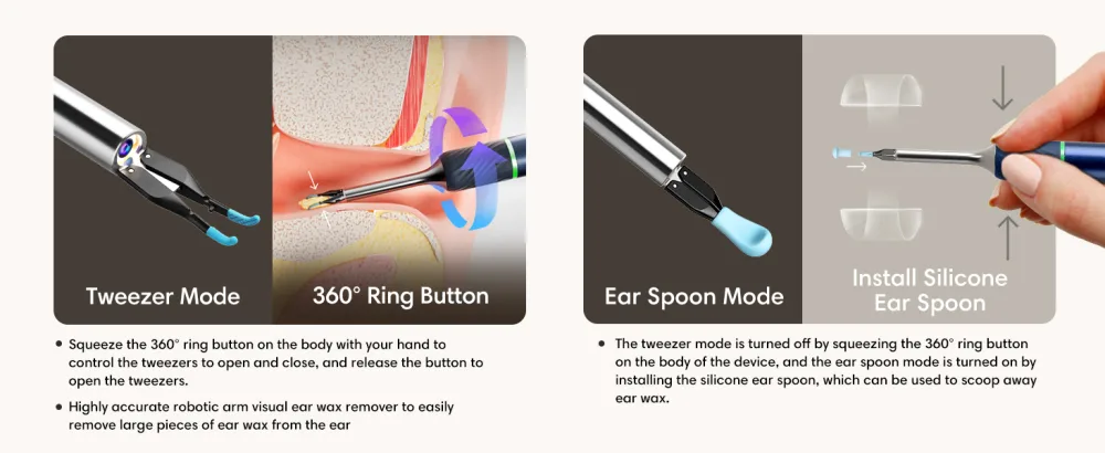 Ear Camera Ear Wax Removal Tool Bebird Ear Cleaner Tweezers 10 Megapixels Ear Camera Gimbaled Gyroscope  6 Earwax Removal Kit 12 Ear Spoon Base Storage Ear Cleaning Kit for iPhone  Android Blue - Tweezer &Ear Spoon Mode