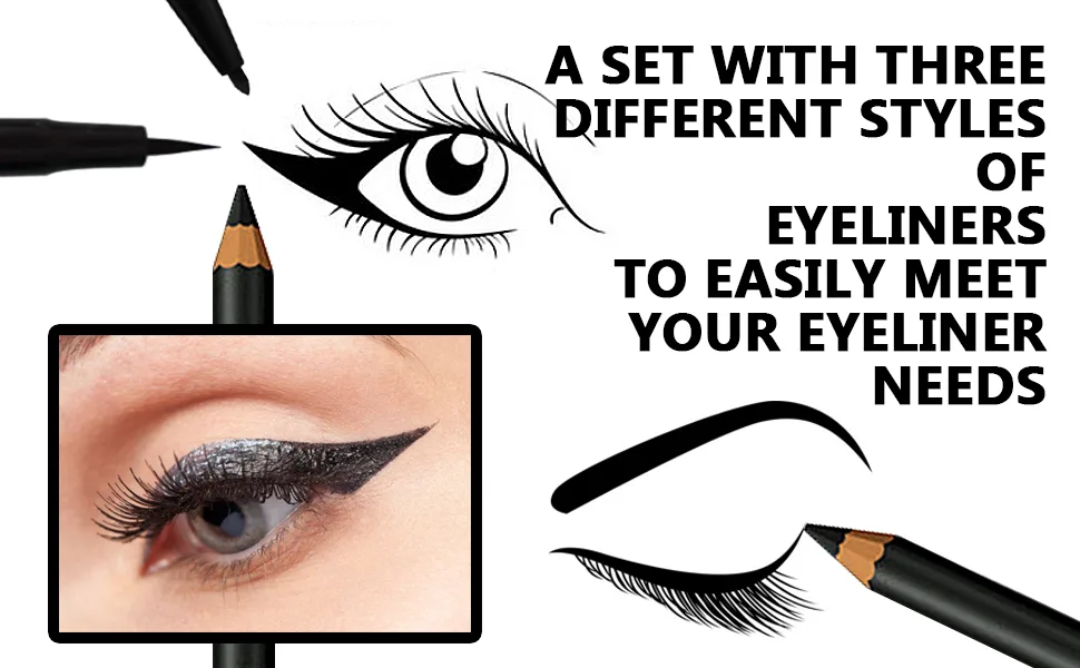 ETEDES 3 Different Precision Liquid Eyeliners Long lasting Waterproof Smudge Proof  3-in-1  Eyeliner *3 Black -0325025 - product information 1